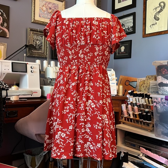 SHEIN VCAY Floral Off Shoulder Shirred Waist Dress - Picture 6 of 7